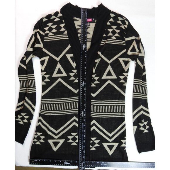 Say What? USA Black Beige Tribal Aztec Cardigan Sweater Women’s Sz M Open Front - Picture 3 of 9